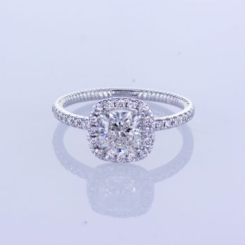 18KT WHITE GOLD PETITE CUSHION HALO DIAMOND ENGAGEMENT RING (no center stone included)