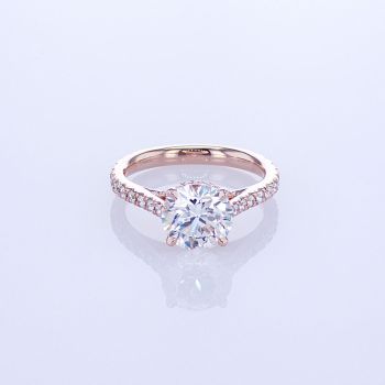 14KT ROSE GOLD ROUND CUT DIAMOND ENGAGEMENT RING W/ DIAMONDS ON BASKET (No center stone included)