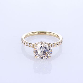 18KT YELLOW GOLD MICRO PAVE ROUND BRILLIANT DIAMOND ENGAGEMENT RING (No center stone included) 