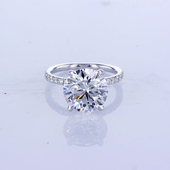 18KT WHITE GOLD PAVE ROUND BRILLANT DIAMOND ENGAGEMENT RING SETTING (No center stone included)