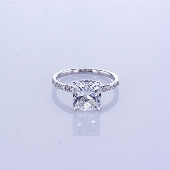 18KT WHITE GOLD PAVE CUSHION BRILLIANT CUT DIAMOND ENGAGEMENT RING W DIAMONDS ON BASKET  (No center stone included)