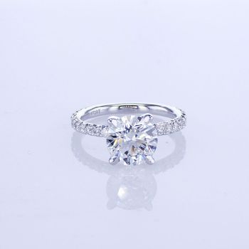 18KT PLATINUM-WHITE PAVE ROUND CUT ENGAGEMENT RING (No center stone included)