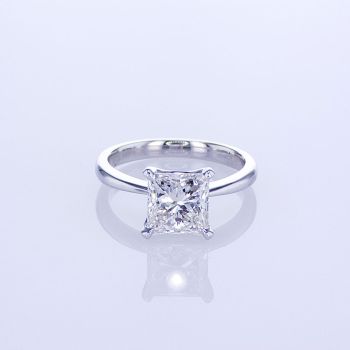 18KT WHITE GOLD PLAIN PAVE PRINCESS CUT DIAMOND ENGAGEMENT RING (No center stone included)