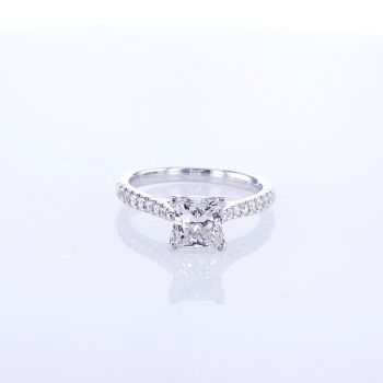 18KT WHITE GOLD PAVE PRINCESS CUT DIAMOND ENGAGEMENT RING (No center stone included)