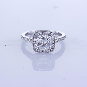 14KT WHITE GOLD MOISSANITE CUSHION CUT ENGAGEMENT RING (No center stone included)