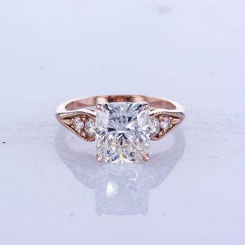 14KT ROSE GOLD CUSHION BRILLIANT DIAMOND ENGAGEMENT RING SETTING (No center stone included) 