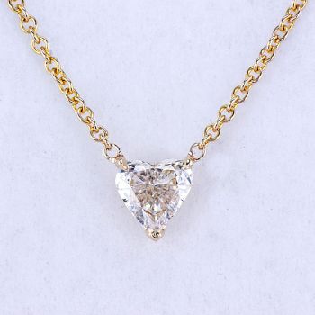 0.87CT 14KT YELLOW GOLD HEART SHAPED PENDANT DIAMOND NECKLACE 