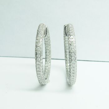 18KT White Gold Round Brilliant Diamond Pave  In And Out Hoop Earrings 