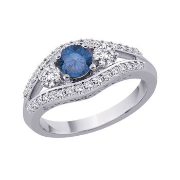 0.50ct Round Cut Blue Diamond Ring G-H SI 14KT White Gold 