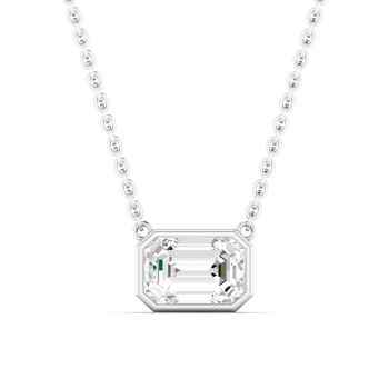 0.50Ct 14Kt Gold Lab Grown Diamond Bezel Emerald Shape Pendant (16"-18")