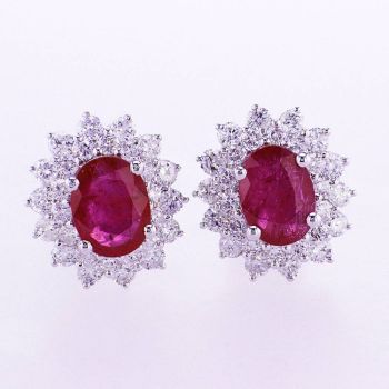 4.00CTW 18KT WHITE GOLD RUBY & DIAMOND DOUBLE HALO EARRING 