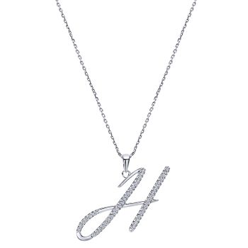 Letter "H" Diamond Script set initial Necklace set in 14KT White Gold 0.29 ct UNNK2323H-W45JJ-IGCD