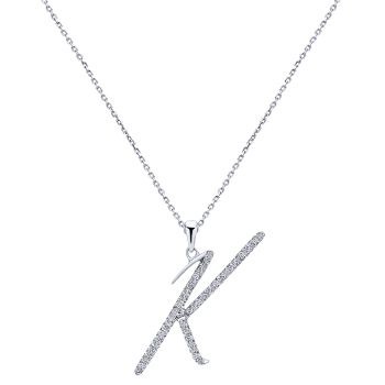 Letter "K" Diamond Script set initial Necklace set in 14KT White Gold 0.29 ct UNNK2323K-W45JJ-IGCD