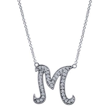 Letter "M" Diamond set initial Necklace set in 14KT White Gold 0.19 ct UNNK2481M-W45JJ-IGCD