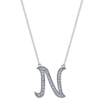 Letter "N" Diamond set initial Necklace set in 14KT White Gold 0.18 ct UNNK2481N-W45JJ-IGCD