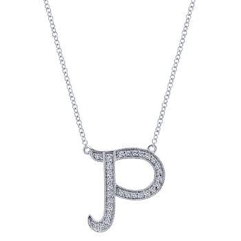 Letter "P" Diamond set initial Necklace set in 14KT White Gold 0.14 ct UNNK2481P-W45JJ-IGCD