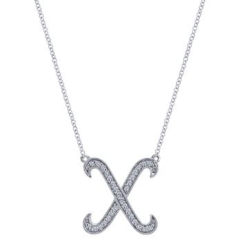 Letter "X" Diamond set initial Necklace set in 14KT White Gold 0.16 ct UNNK2481X-W45JJ-IGCD