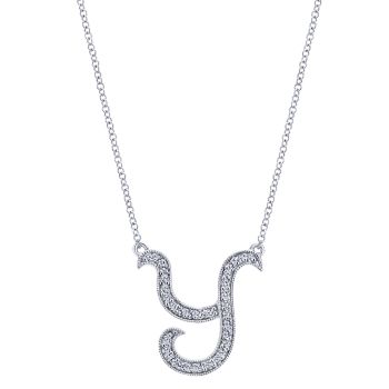 Letter "Y" Diamond set initial Necklace set in 14KT White Gold 0.16 ct UNNK2481Y-W45JJ-IGCD