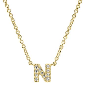 Letter "N" Diamond set initial Necklace set in 14KT Yellow Gold Gold 0.04 ct UNNK4577N-Y45JJ-IGCD