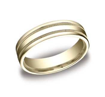 6mm Comfort fit Carved Design High Polish Ed With Milgrain Band In 10K Yellow Gold RECF760110KY-IBMD