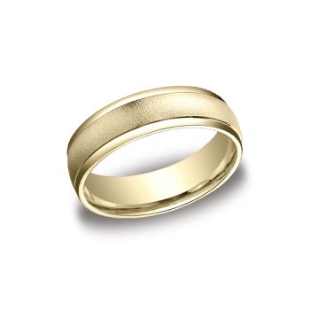 6mm Comfort fit Carved Wire Finished Band In 10K Yellow Gold RECF760210KY-IBMD
