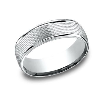 7.5mm Comfort fit beautiful messh pattern high Polish Ed round edges In 18K White Gold RECF8754718KW-IBMD