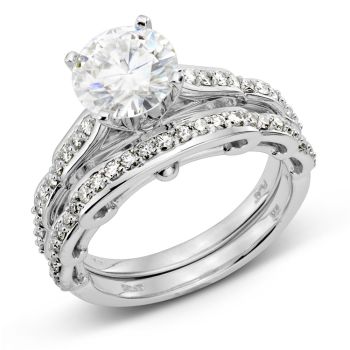 Suave Wedding Set - F Color Moissanite - Set in 14K White/Yellow Gold - Choose Your Size