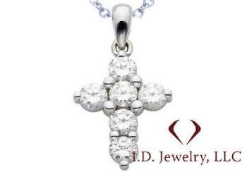 1.58CT Round Diamond Cross Pendant F SI1 14K with Chain - IDJ011557