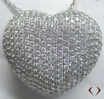 Round Cut Diamond Heart Puffed Pendant in 18K White Gold/IDJ11099