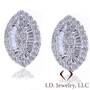 Round and Baguette Cut Diamond Earrings in 18K White Gold /IDJ8523