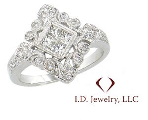 18KT White Gold Round And Princess Diamond Ring  /IDJ5692