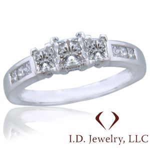 Princess Cut 3 Stones Diamond Engagement Ring in 14KT White Gold/IDJ11154