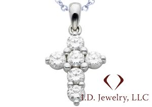 Round Cut Diamond Cross Pendant in 14Kt White Gold with 14K White Gold Chain/IDJ14026