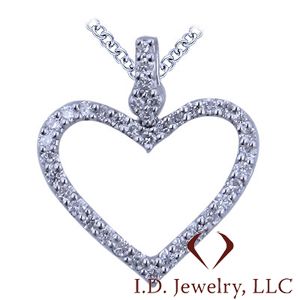 Round Cut Diamond Heart Shaped Pendant in 18K White Gold /IDJ8330