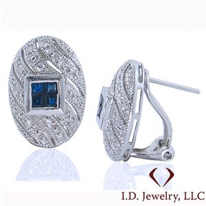 Sapphire and Round Cut Diamond Earrings in 18KT White Gold /IDJ11117