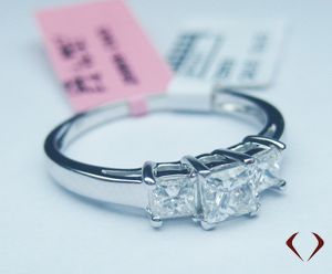 1.00CT Princess Cut 3 Stone Diamond Ring F SI 14K White Gold -IDJ012360