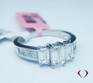 1.50CT Emerald and Princess Cut 3 Stone Diamond Ring G VS 14K White Gold -IDJ012364