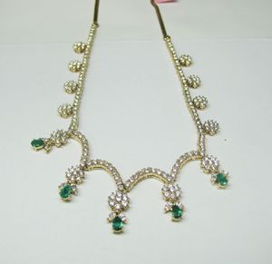 Diamond Necklace With Pear Shaped Emerald Hanging in 18KT Yellow Gold /IDJ13748