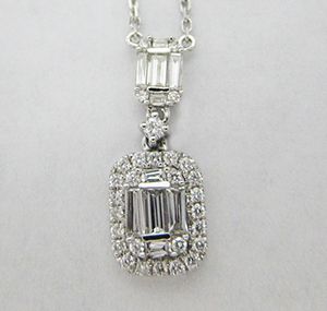 18KT White Gold Halo Baguette Cut Diamond Pendant with a Small Baguettes on Top/IDJ13841
