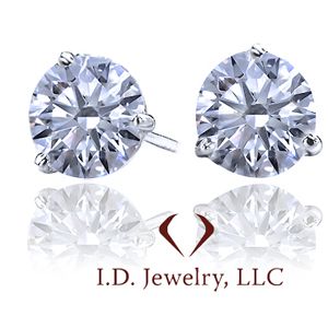 Round Cut Diamond Martini 3 Prong Stud Earrings in 18KT White Gold/IDJ13393