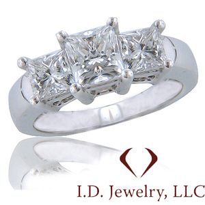 1.05CTW 3 Stone Princess Cut Diamond Engagement Ring /IDJ8832