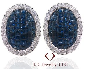 3.40CT F VS 1'' Diamond & Sapphire Earrings In 18K White Gold -IDJ011556