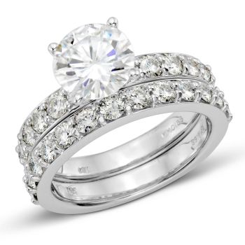 Small Channel Wedding Set - E Color Moissanite - Set in 14K White/Yellow Gold - Choose Your Size