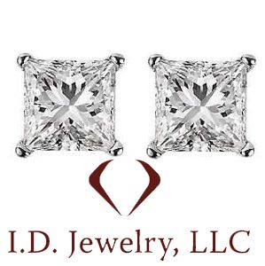 Princess Cut Diamond Stud Earrings in 14K White Gold /IDJ5878 