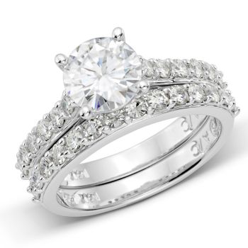 Traditional Wedding Set - D Color Moissanite Solitaire Ring - Set in 14K White/Yellow Gold - Choose Your Size