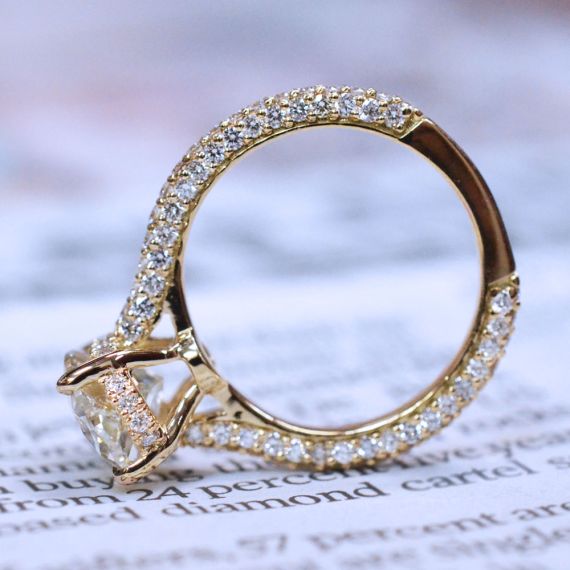 Kwiat | The Kwiat Setting Kwiat Cushion™ Diamond Engagement Ring with a  Thin Pave Diamond Band in 18K Rose Gold - Kwiat
