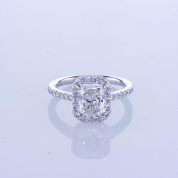 18KT WHITE GOLD ENGAGEMENT RING SETTING W/ EMERALD CUT DIAMOND (No center stone included)