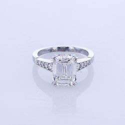 14KT WHITE GOLD EMERALD DIAMOND ENGAGEMENT RING SETTING (No center stone included)