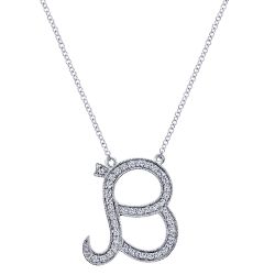 Letter "B" Diamond set initial Necklace set in 14KT White Gold 0.021 ct UNNK2481B-W45JJ-IGCD