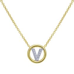 Letter "V" Diamond set initial Necklace set in 14KT Yellow Gold Gold 0.05 ct UNNK4522V-Y45JJ-IGCD